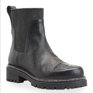 Rene Caovilla Shimmery Strass-Toe Short Moto Boots